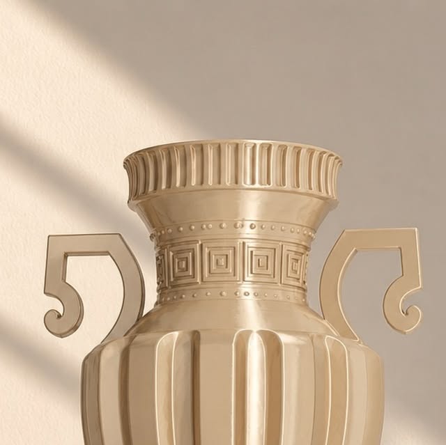 Détail du vase Elysia : cannelures et anses géométriques